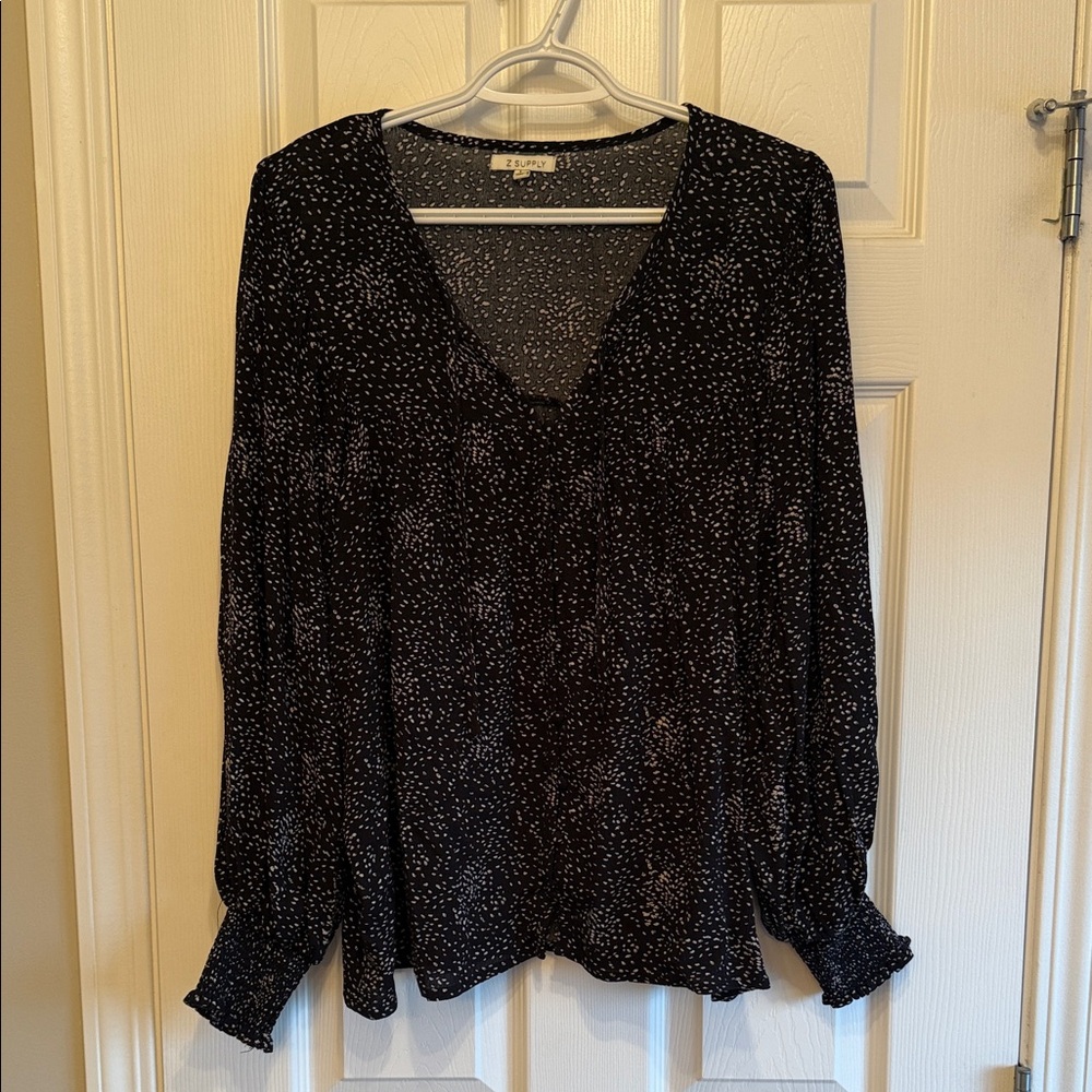Z Supply - Black Speckle V-Neck Long Sleeve Blouse